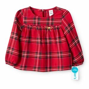 Nwt Carter’s Toddler Girl Red Plaid Top Long Sleeve Holiday Shirt 24M